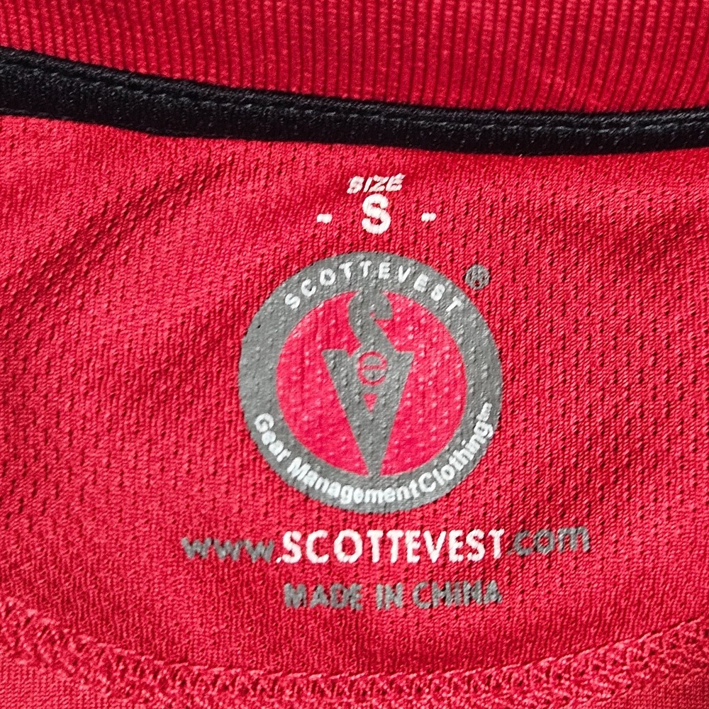 Scottevest Polo Shirt Mens Small Red Zip Pocket Performance Stretch Travel TEC - Picture 3 of 15